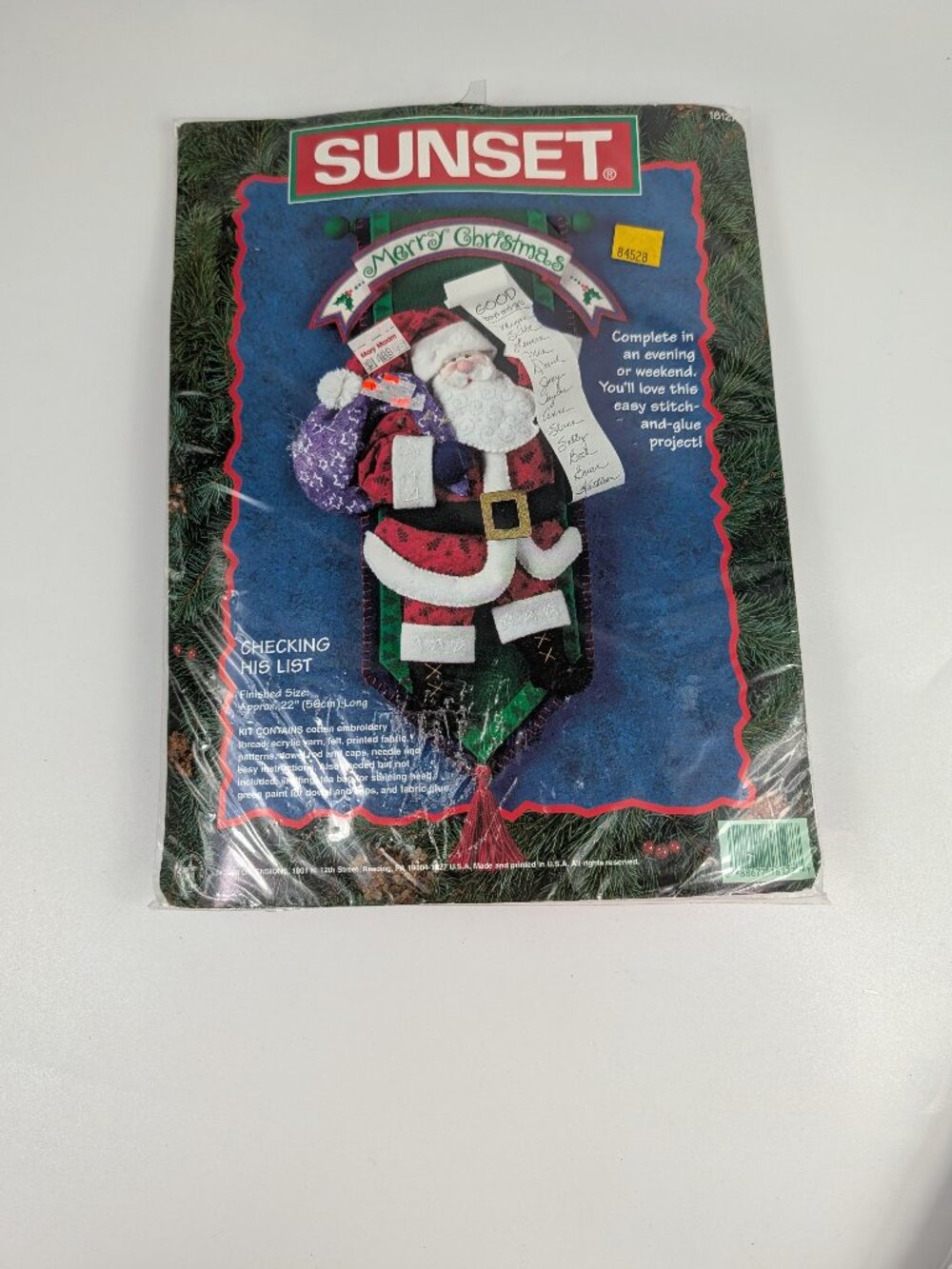 Sunset Checking His List Wall Hanging Banner Craft Kit Stitch & Glue NEW